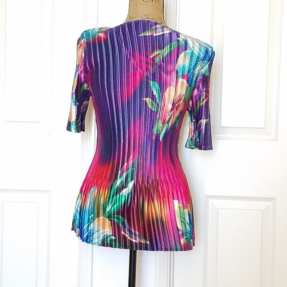 Tropical isle Kaua'i print springy accordion pleats multicolor top OS fits to 12 - Picture 4 of 7